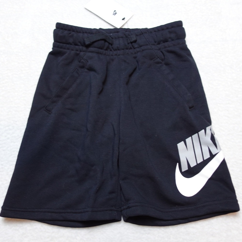 Nike Sportswear Kids XS Shorts Black Cotton Fleece CK0509-010 Logo Drawstring